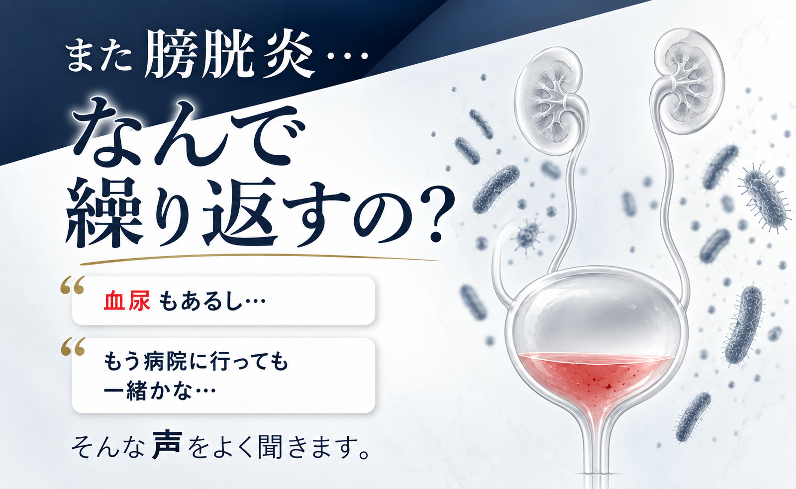 繰り返す膀胱炎の悩みを描いたイラスト|名古屋の泌尿器科
